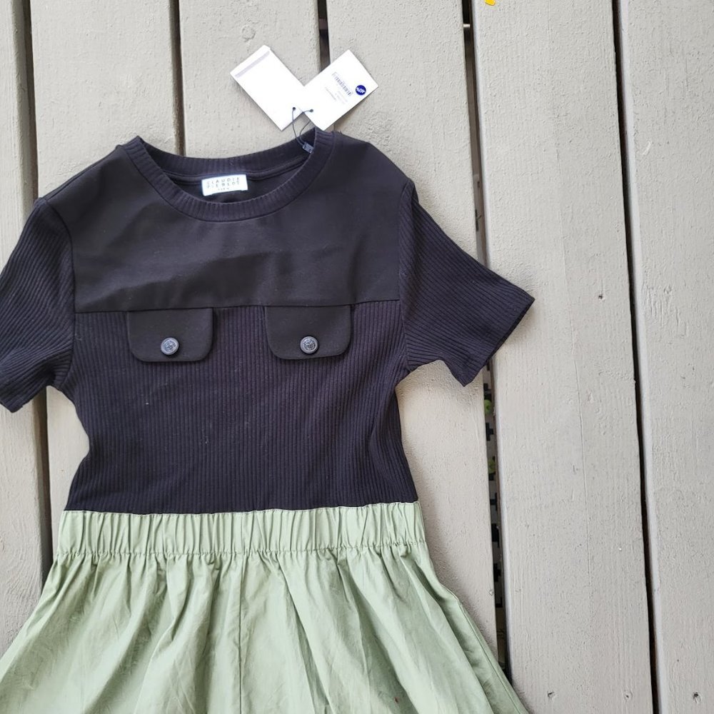 Claudie Pierlot NWT Green Black Bicolore Track Stretch-cotton Midi‎ Dress Size S - Picture 3 of 11